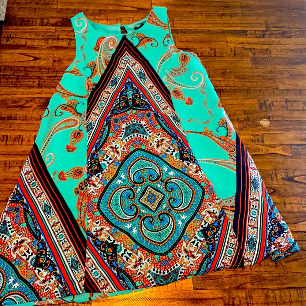 Sequin Hearts dress,L, teal, coral, navy, orange